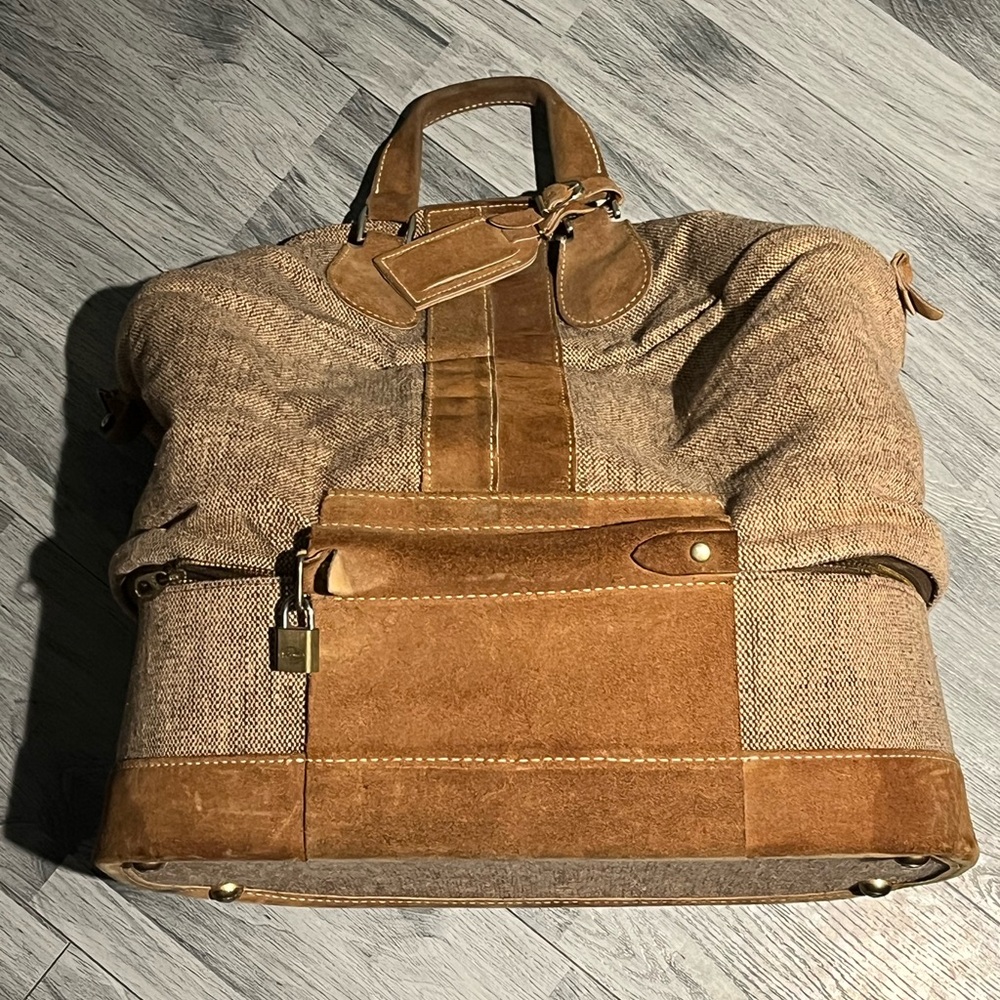 1950’s BUCKET TWEED AND LEATHER BAG PURCHASED AT RRL STORE TALON ZIPPERS